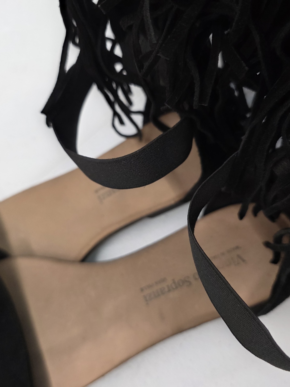 Vincenzo Sopranzi Italian Suede Boho Fringe Western Mid Ankle-Strap Flat Sandals - Picture 8 of 9